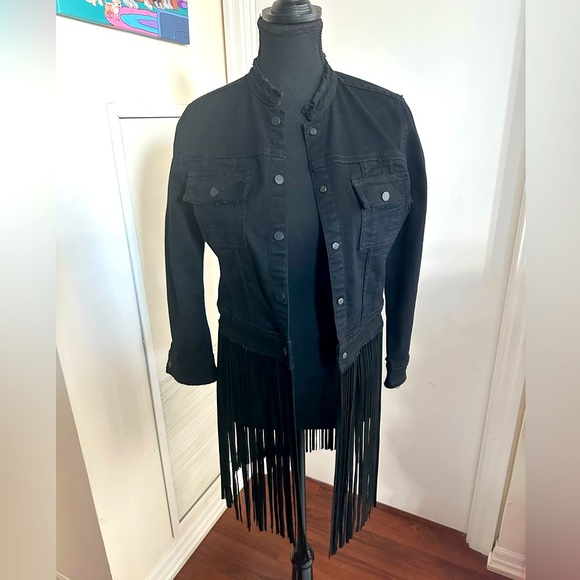 THEPERFEXT denim/leather fringe jacket - Picture 6 of 7